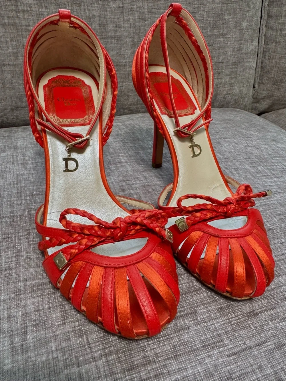 Vintage Christian Dior Allegria Flamenco D Charm Heels Red Orange 35